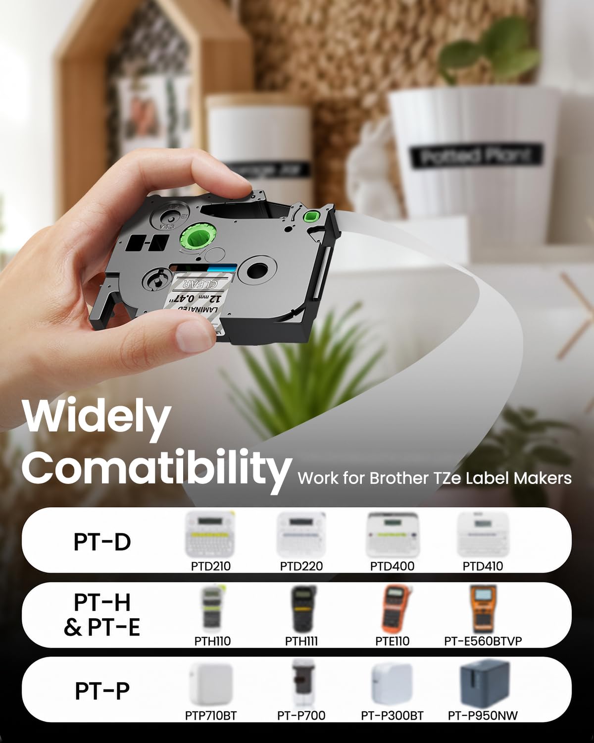 Compatible with Brother P-Touch Label Tape White on Clear TZe-135 12mm