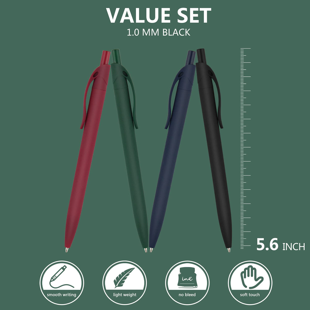 deegtran Pens Bulk, 100 Pack No Bleed Click Black Pens, Retractable Ballpoint Pens, Medium Point