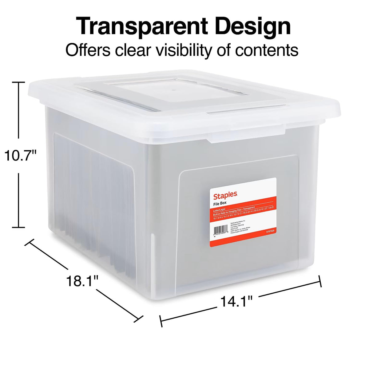 Staples Plastic File Box with Snap Lid, Letter/Legal Size, Clear, 2/Pack