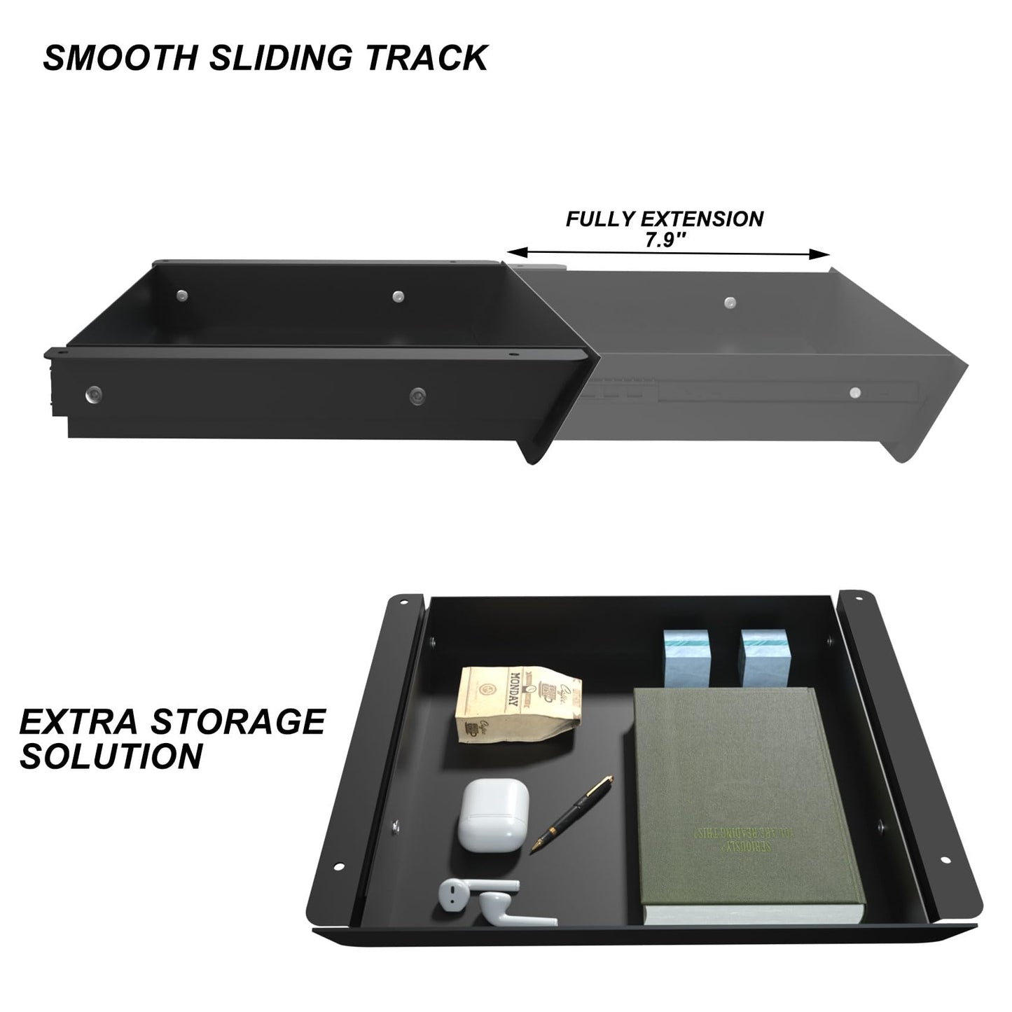 Gaxomo Under Desk Mounted Sliding Drawer with 60 Degree Tilt Panel to Pull Out, 15'' Long & 9''