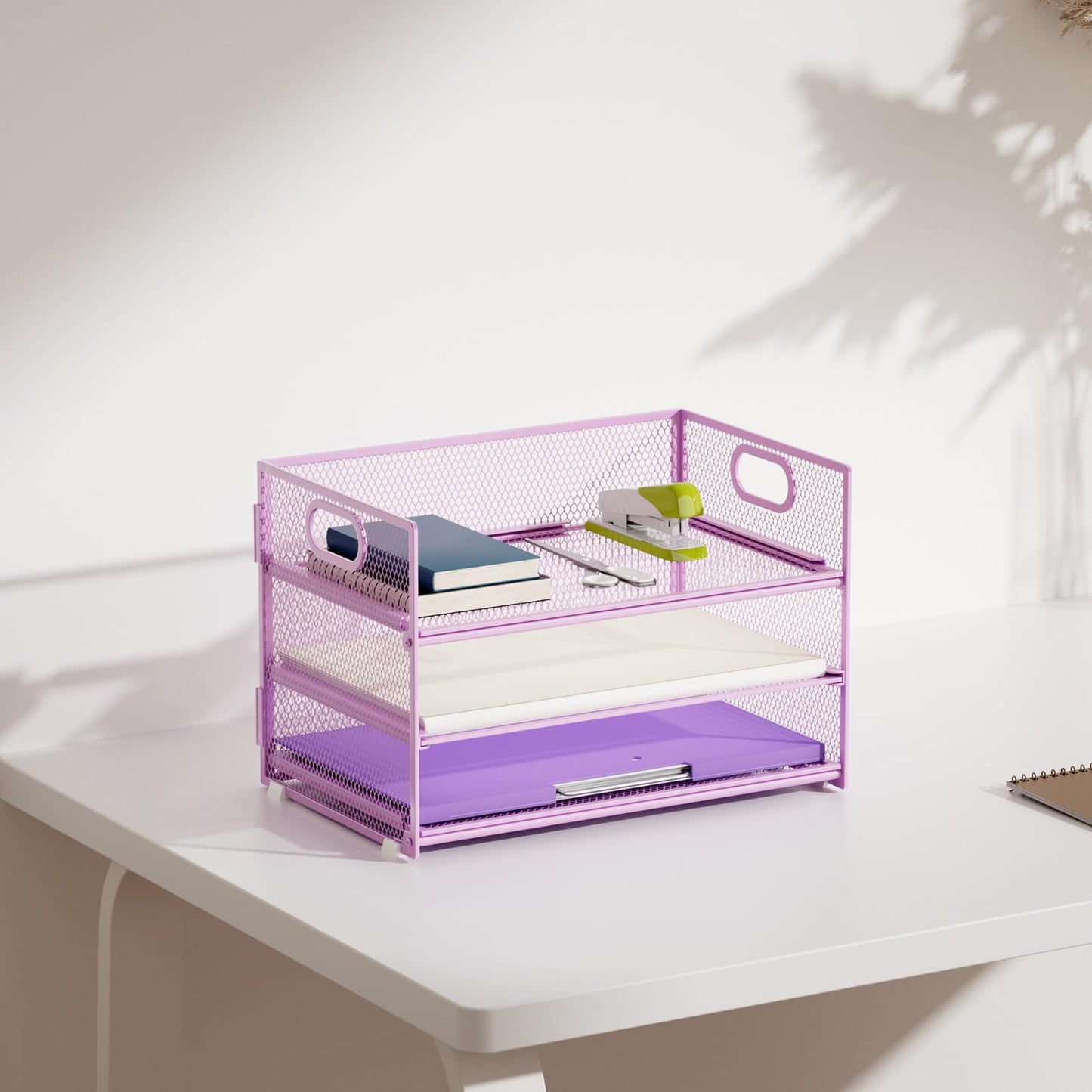 Marbrasse 3 Tier Paper Organizer Letter Tray, Mesh File Organizer with Handle, Paper Sorter Desk
