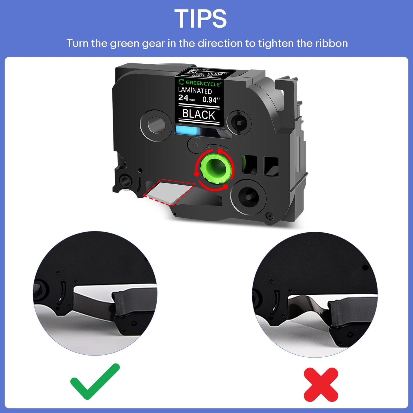 GREENCYCLE 3 Pack 24mm Black Label Tape Compatible for Brother P-Touch TZe-355 24mm 0.94 Laminated