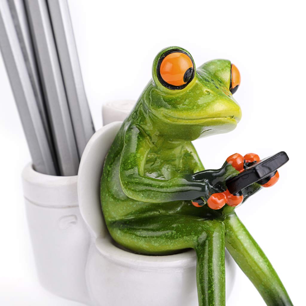 JUXYES Texting On Toilet Frog Figurines Collectibles for Home Office Decor