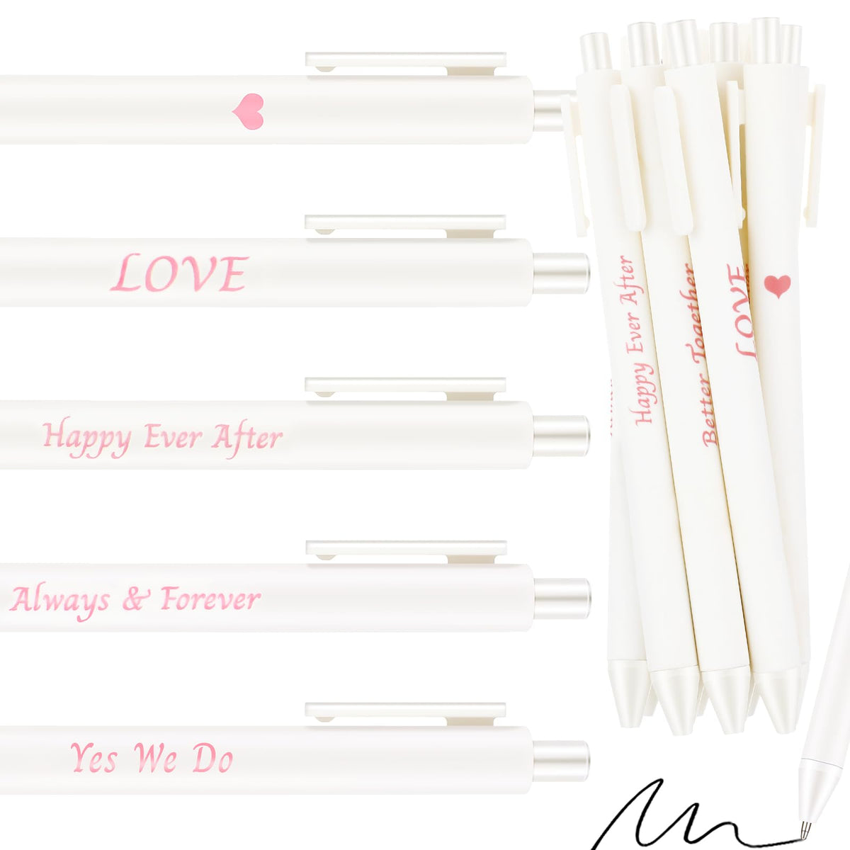Ctosree 50 Pcs Bridal Shower Pens Wedding Pens for Guest Book Black Ink Retractable Ballpoint Pen