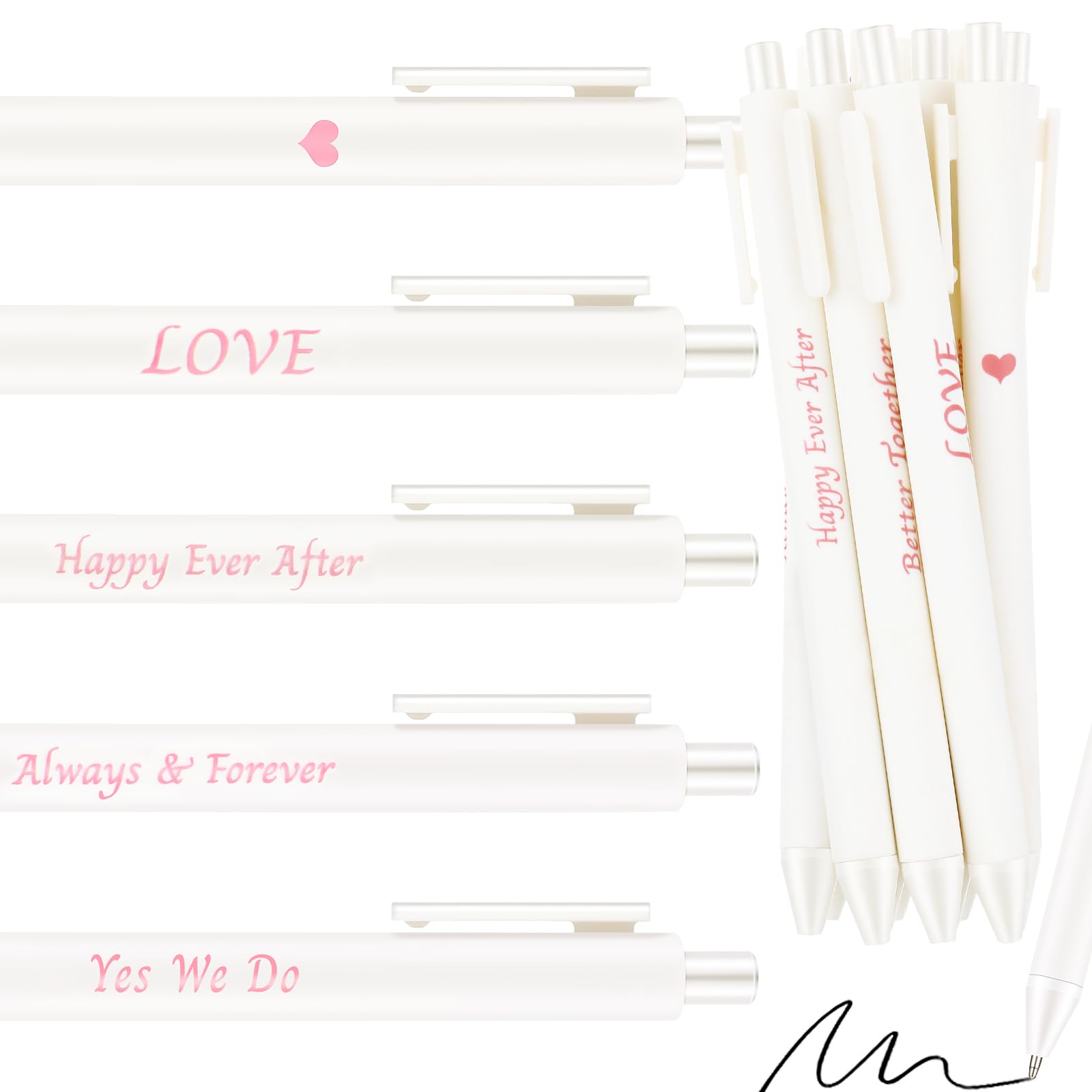 Ctosree 50 Pcs Bridal Shower Pens Wedding Pens for Guest Book Black Ink Retractable Ballpoint Pen