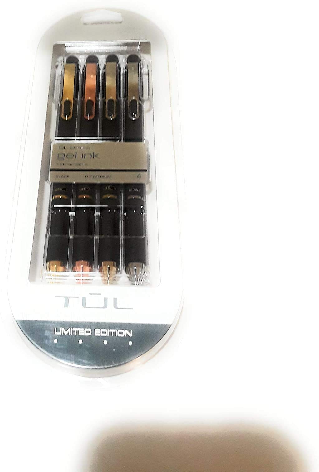 TUL® GL Series Retractable Gel Pens, Mixed Metals, Medium Point, 0.7 mm, Black Barrel, Black Ink