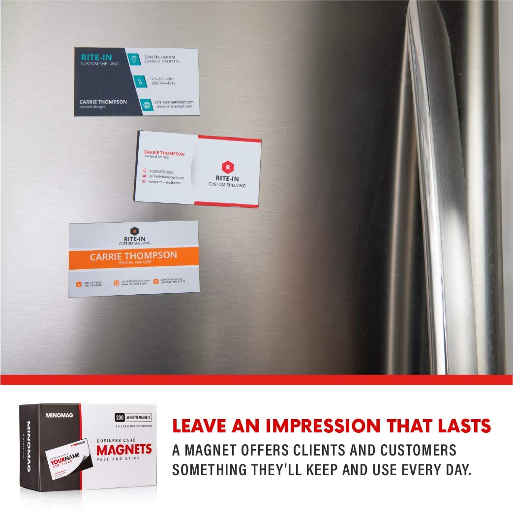 Minomag Business Card Magnets (Box of 200) | Peel and Stick Self Adhesive Magnetic Backings, 3.5