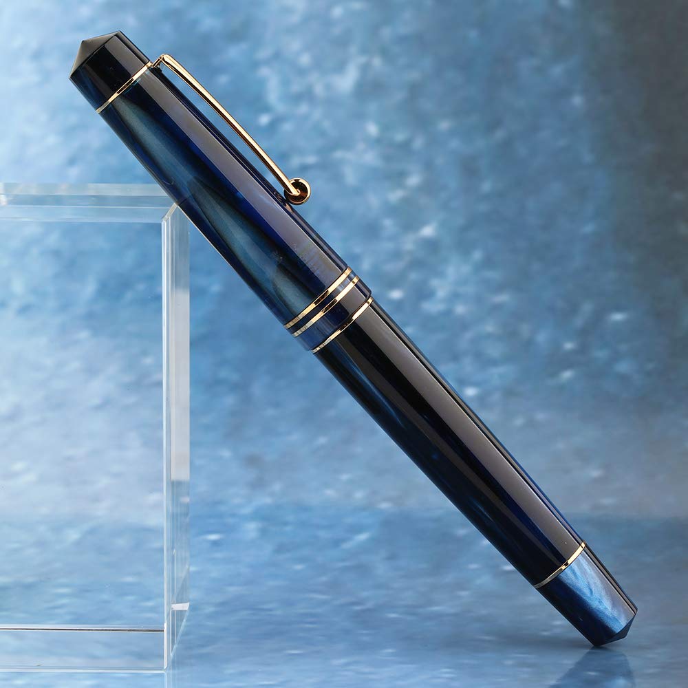 Lanxivi M800 Blue Acrylic Fountain Pen, Germany Bock Fine Nib with Converter and Pen Case Set