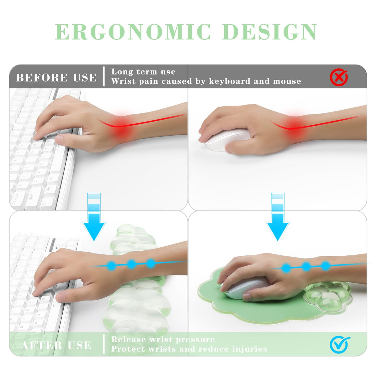 Gel Cloud Keyboard and Mouse Wrist Rest, Cute Wrist Support and Arm Support Rest for Typing Pain