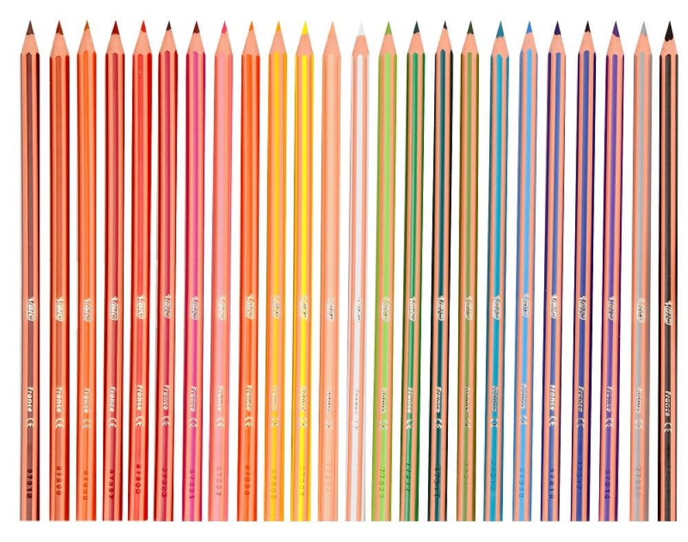 BIC Kids Evolution Stripes Colouring Pencils - Assorted Colours, 24 Count (Pack of 1)