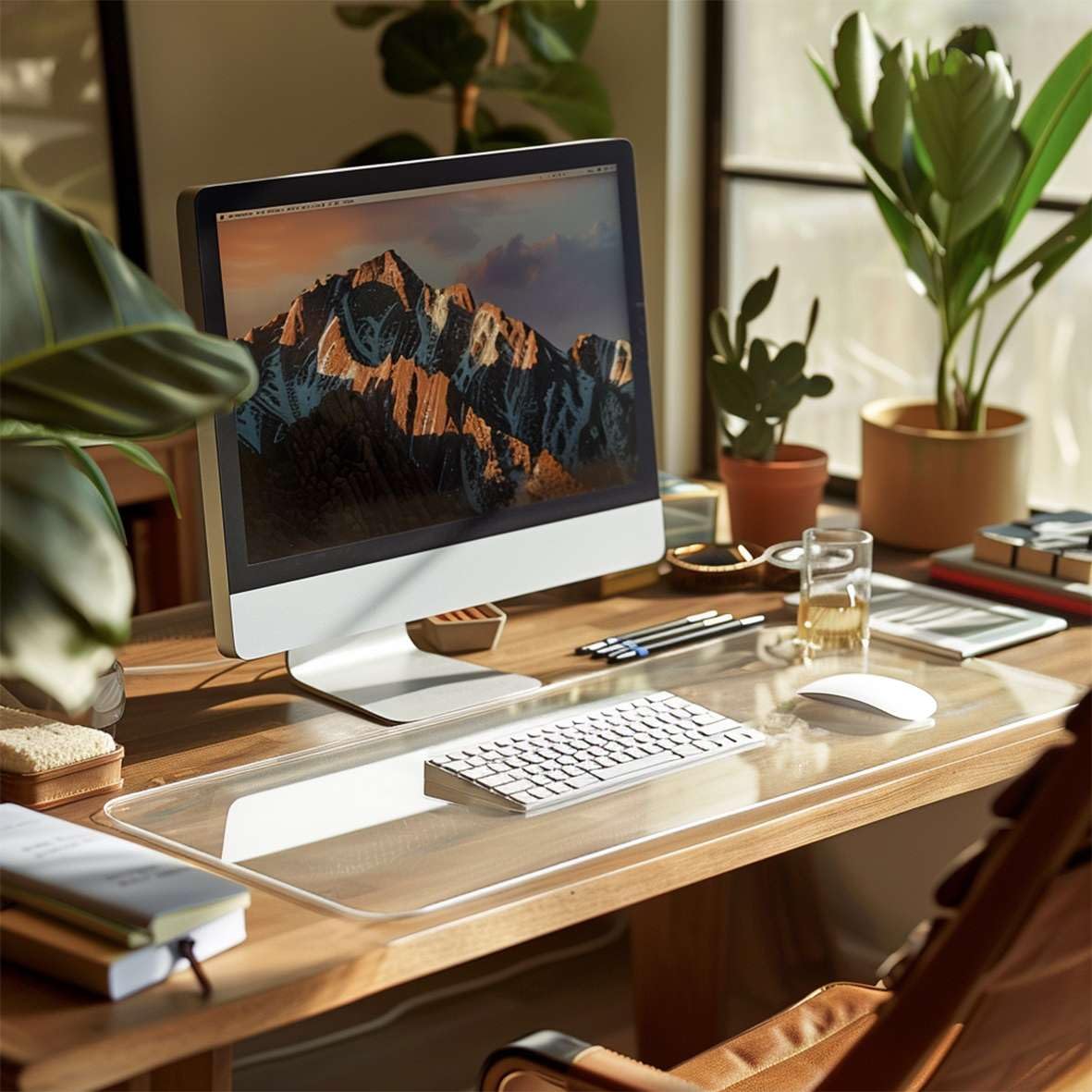 Frosted (Semi-Clear) Desk Mat, Non-Slip PVC Desk Protector with Round Edge, Heat Resistant &