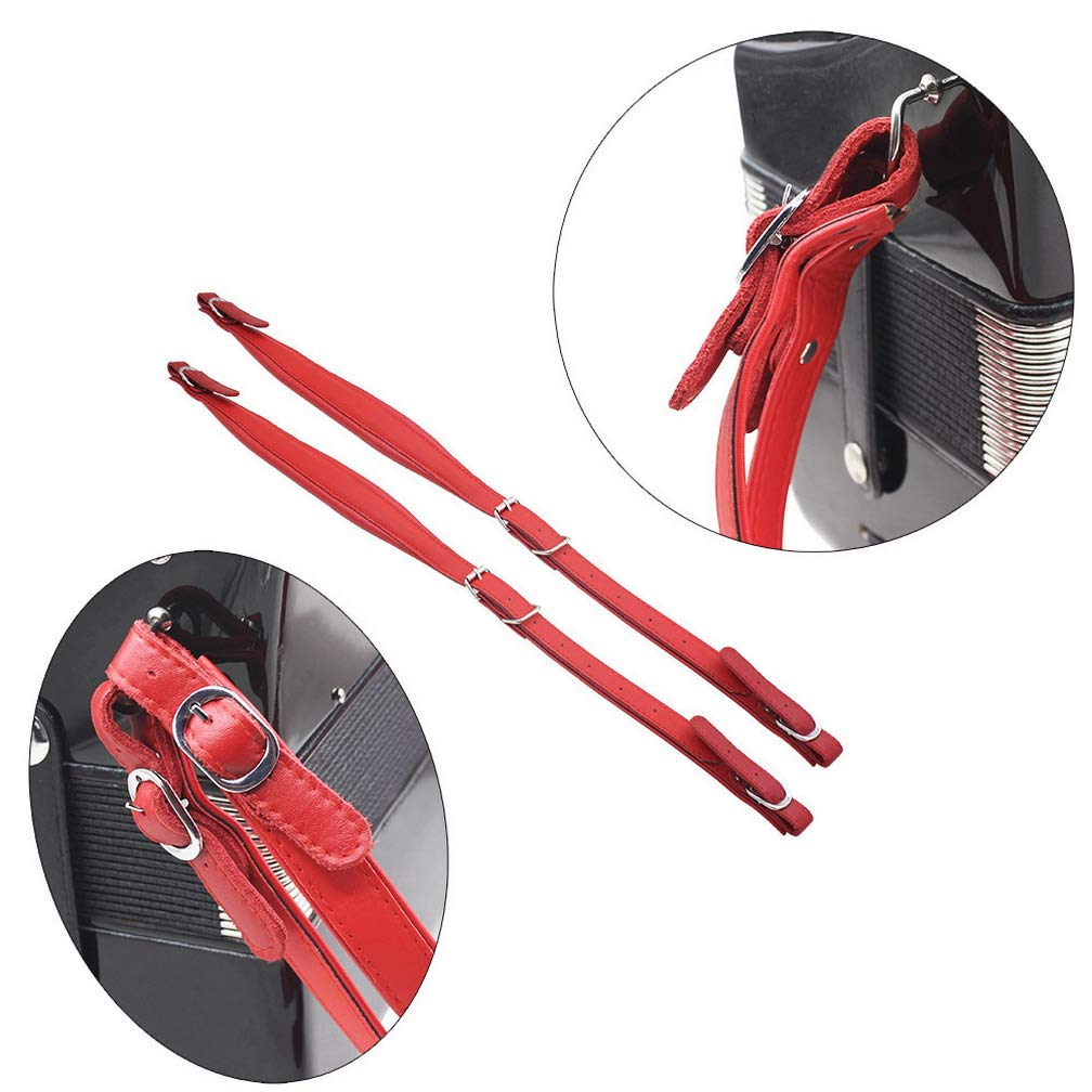 BIBISTORE Soft Leather Adjustable Accordion Shoulder Harness Straps Instrument Accessories (Red)