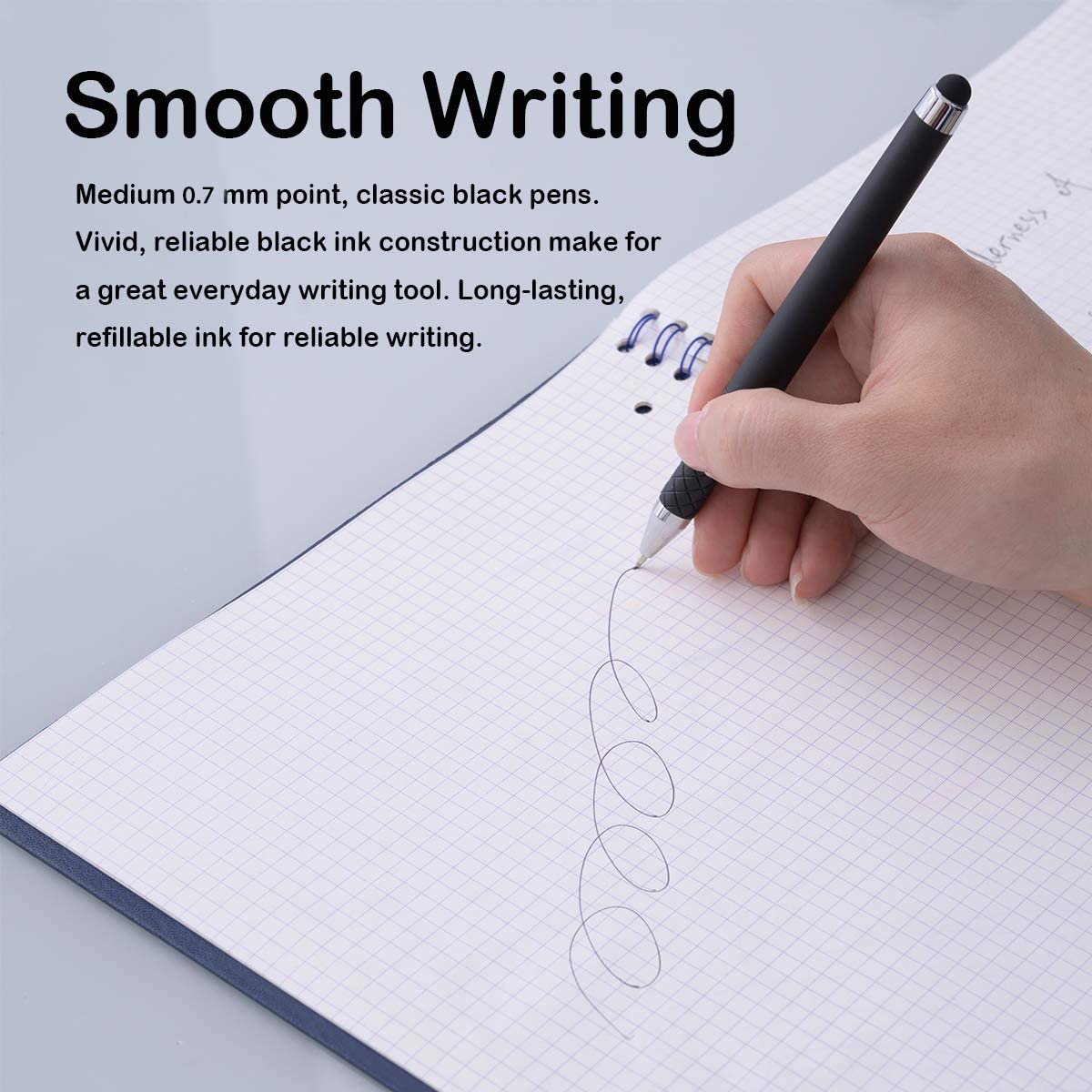 MiSiBao 0.7mm Black Ink Gel Ink Rollerball Pens 2 in 1 Medium Point Pens with Stylus Work Pen