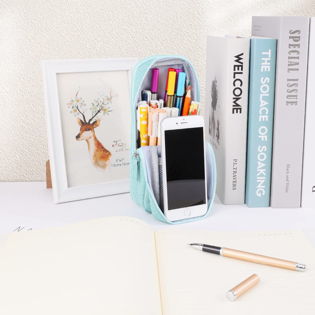 iSuperb Standing Pencil Case 2 Compartments Pencil Pouch Magnetic Mobile Phone Holder Bracket Pen