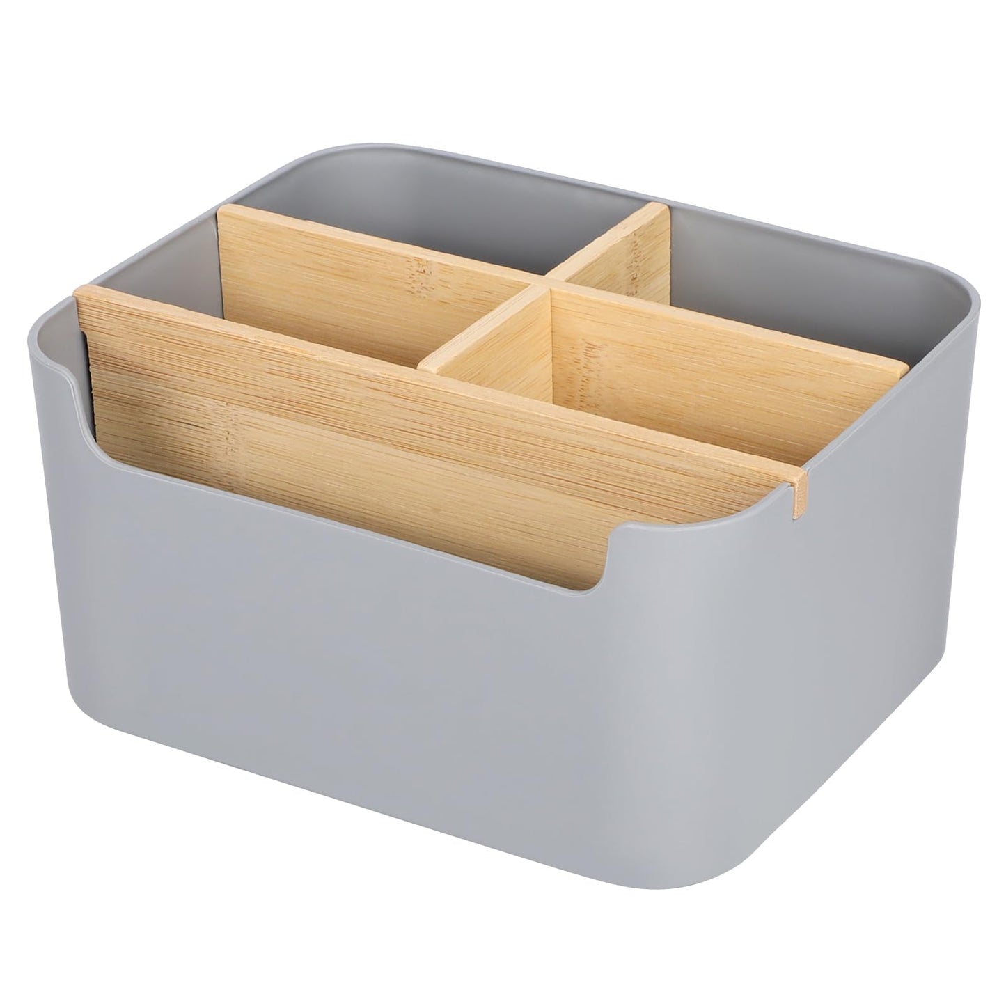 Segarty Gray Desk Storage Organizer, Detachable Divided Bamboo Remote Control Holder Caddy, Desktop