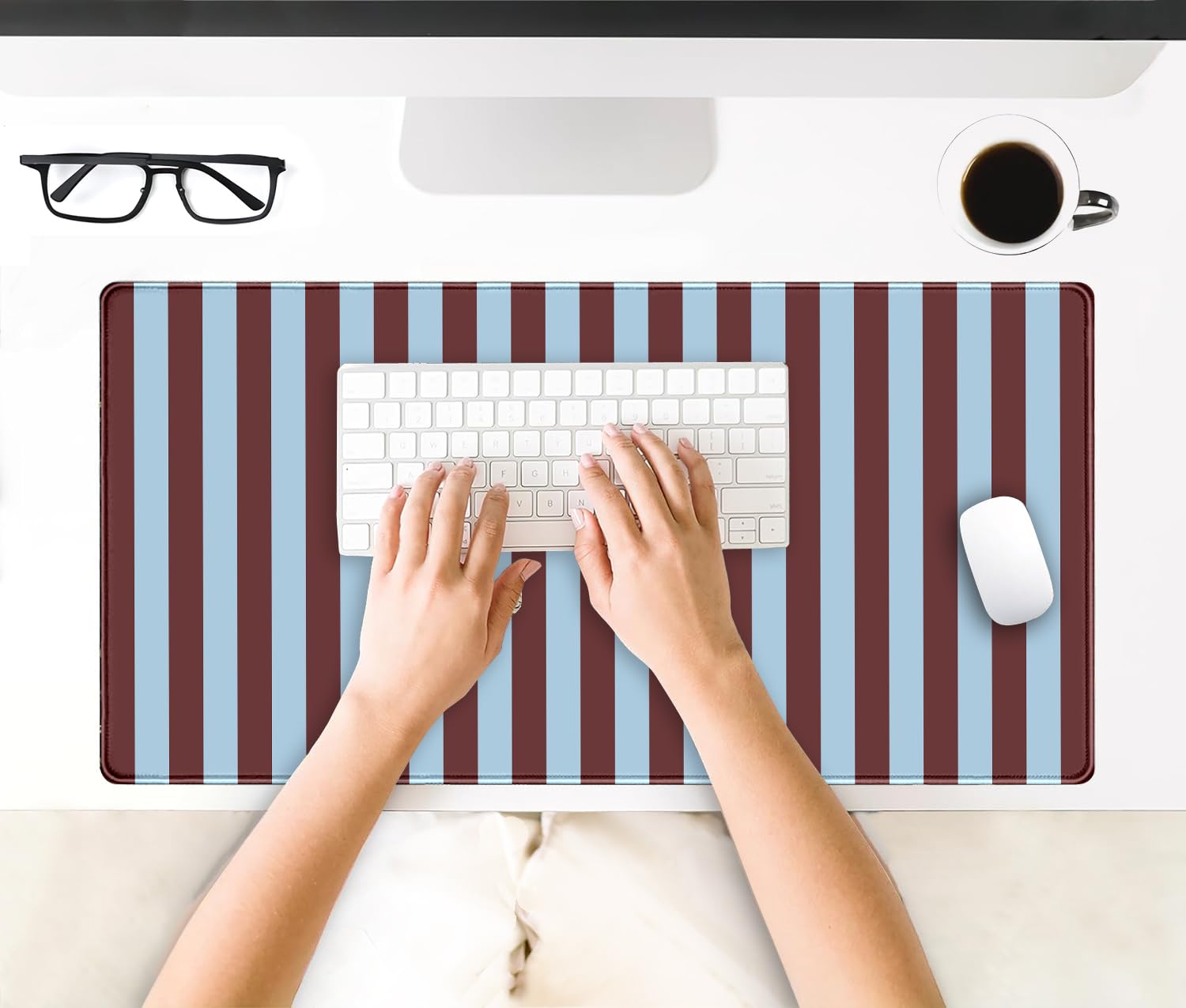 Maroon Striped Desk Mat Cute Pastel XXL Large Gaming Mouse Pad Desk Pad Kawaii Cozy Aesthetic