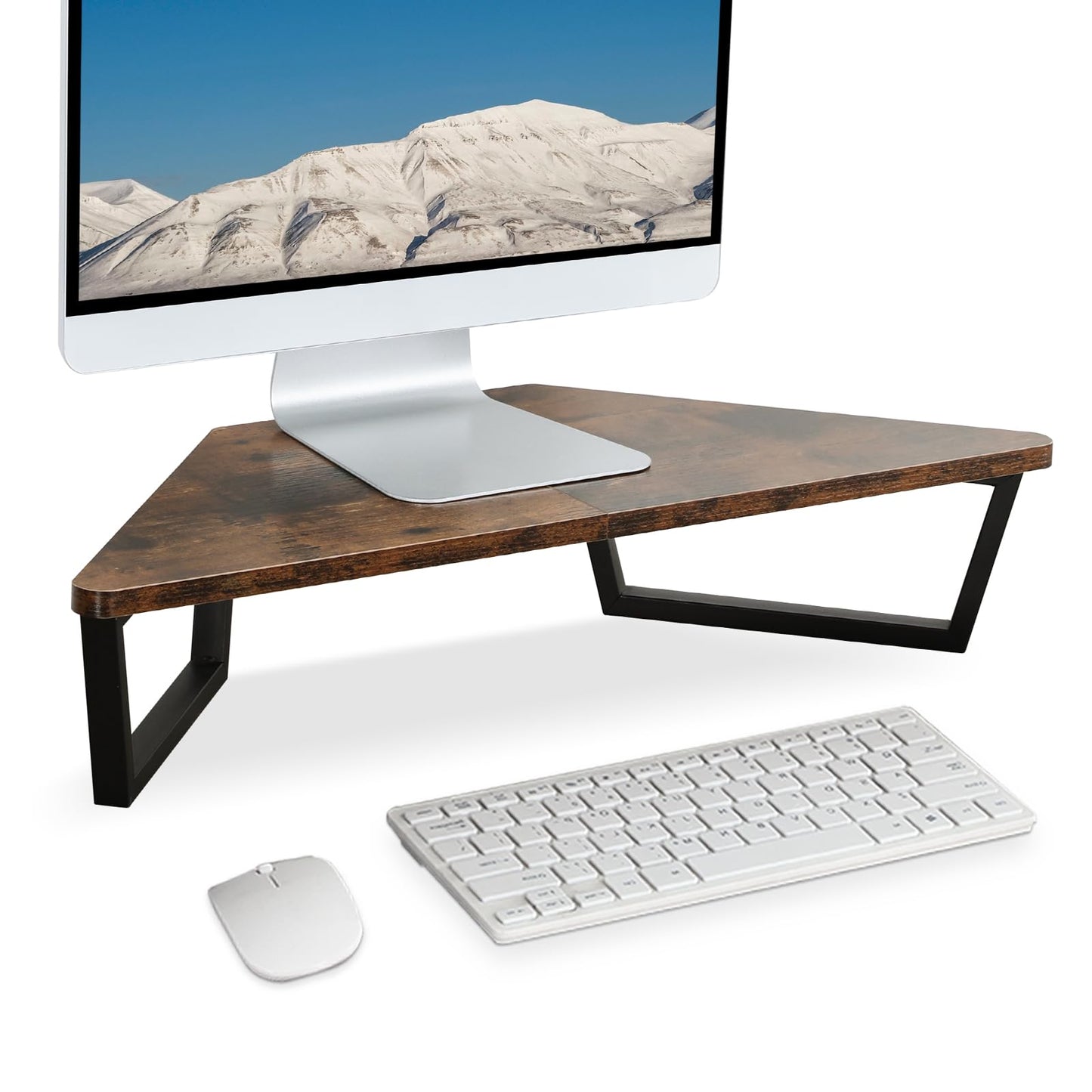 TEAMIX 26 inch Corner Monitor Stand Riser with Keyboard Storage, Espresso
