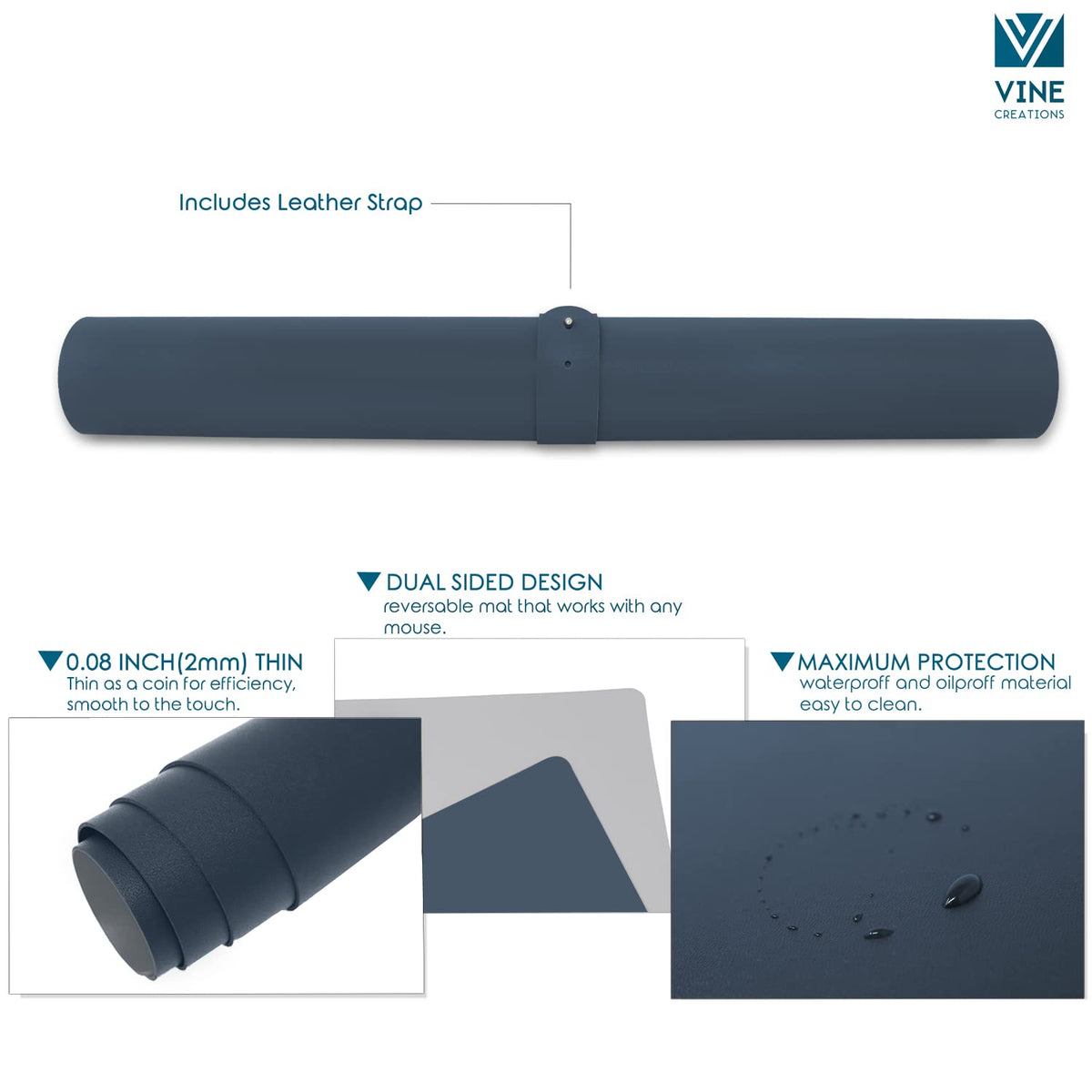 Vine Creations Leather Desk Mat Large 44" x 22", Desk Protector Mat, PU Leather Desk Pad, Large