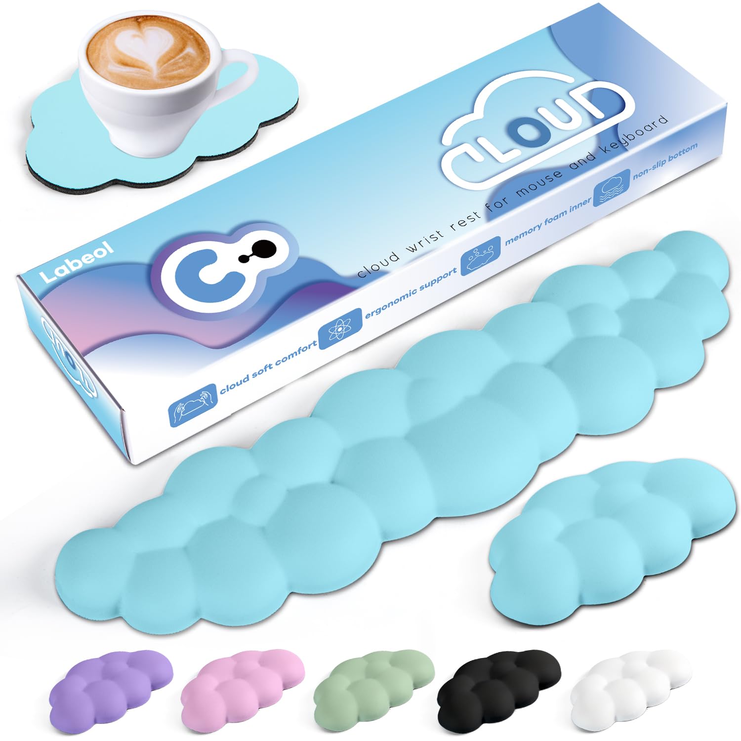 Cloud Wrist Rest for Computer Keyboard and Mouse - Ergonomic Memory Foam With Non-Slip Base