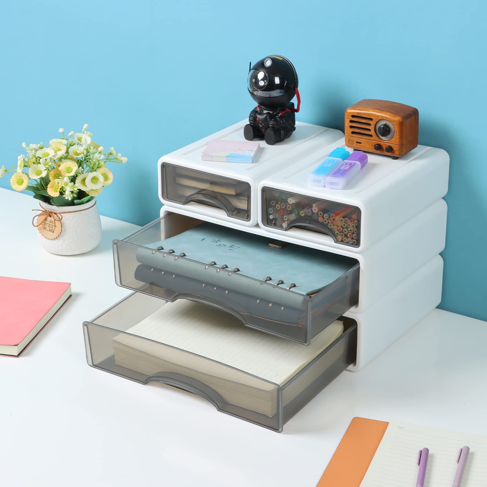 OSteed White Desktop Drawer Organizer Unit for Office Paper and Supplies
