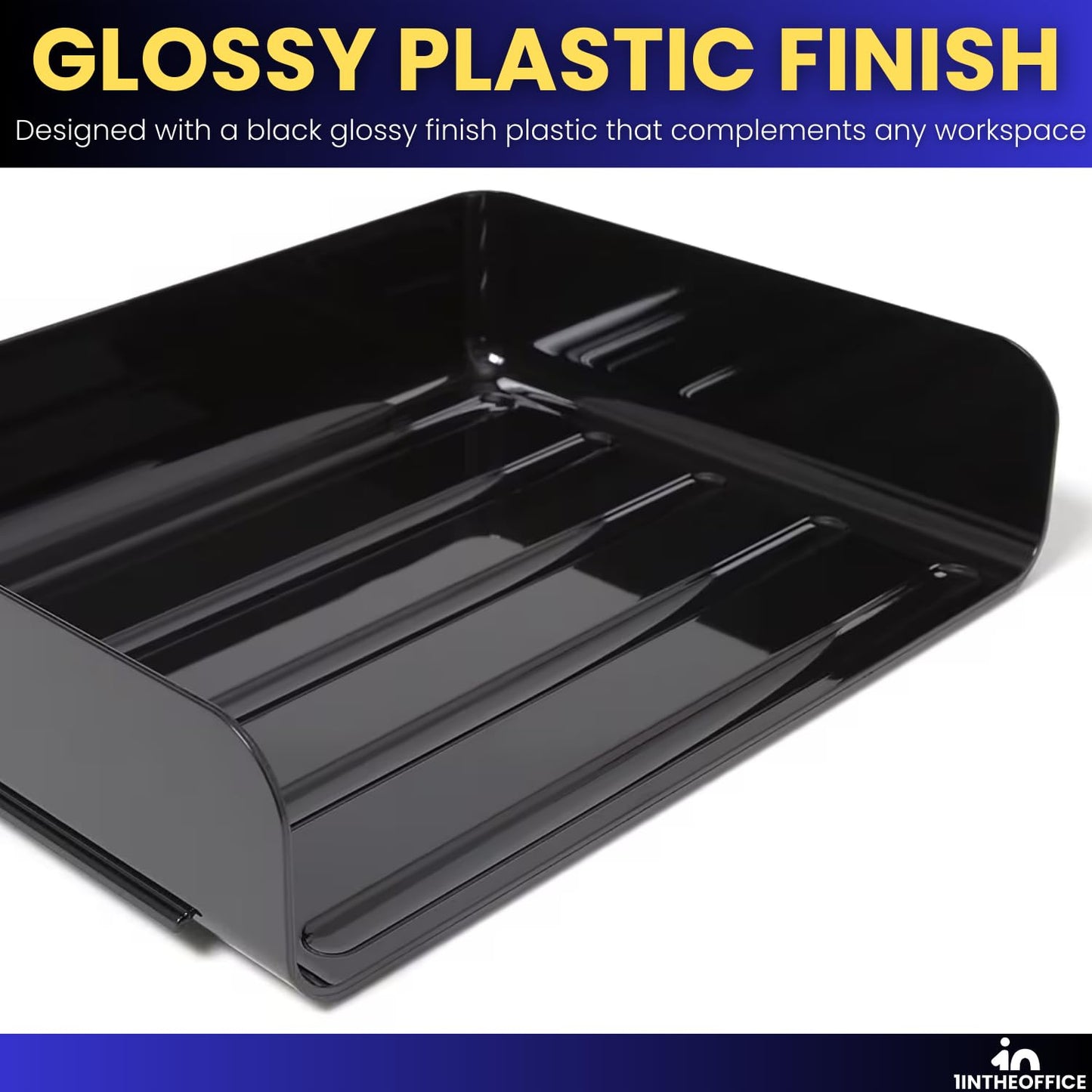 1InTheOffice 2-Tier Letter Tray Desk Organizer, Stackable, Side Load, Black, 2 Pack