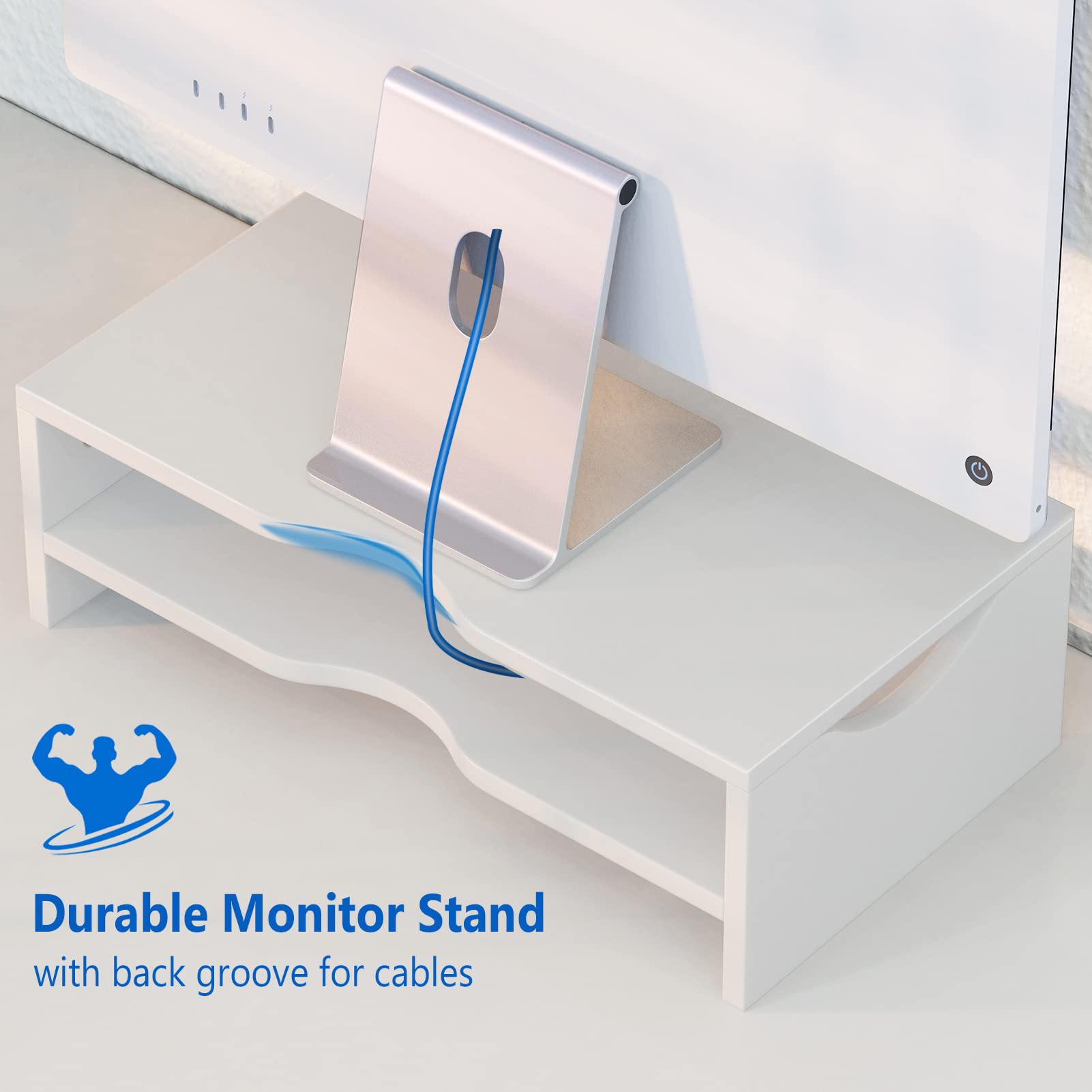 Zimilar Monitor Stand Riser, 2 Tiers Wood Laptop Computer Monitor Riser