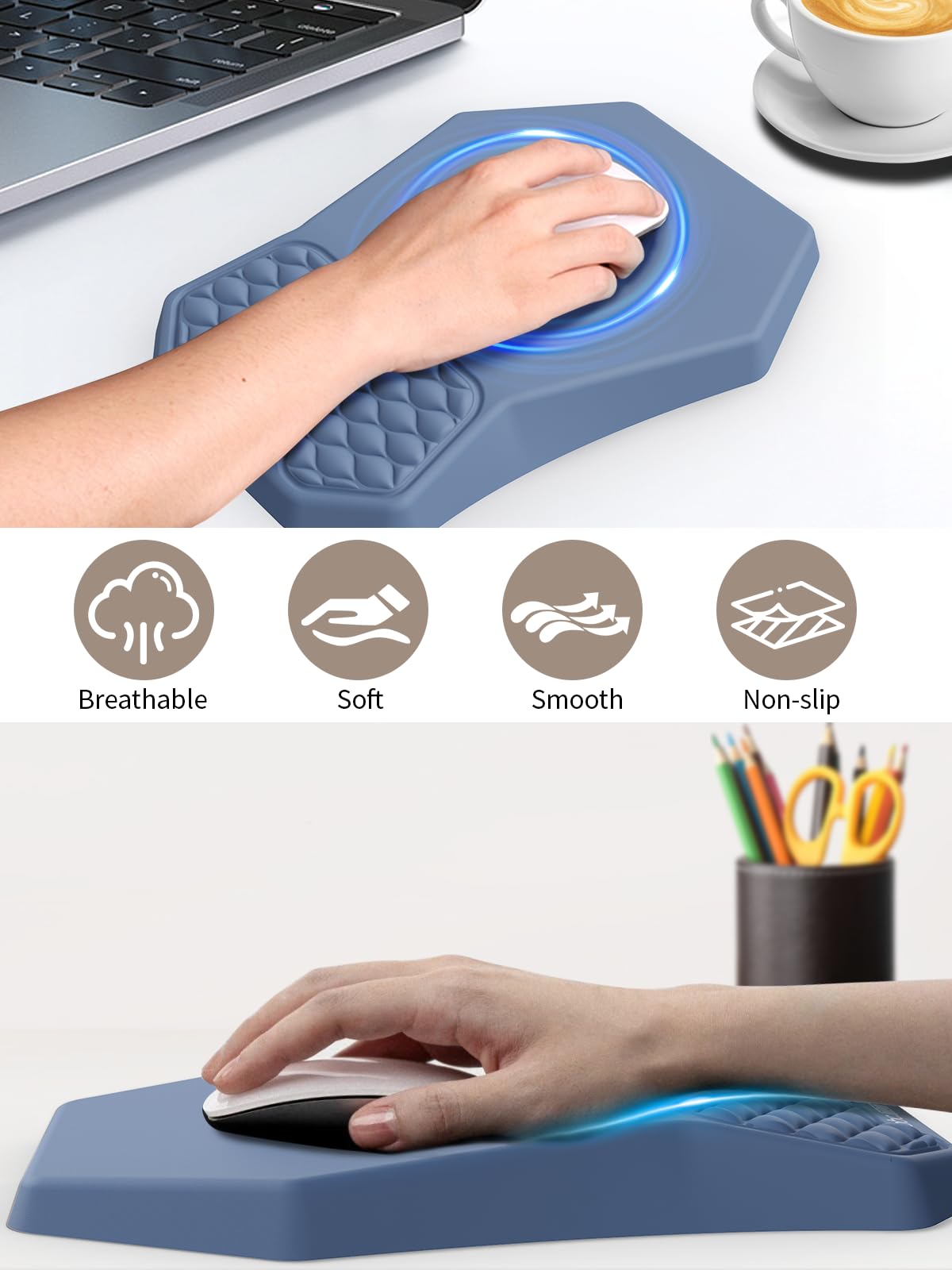 3-in-1 Ergonomic Keyboard Stand with Wrist Rest & Mouse Pad Set, Blue