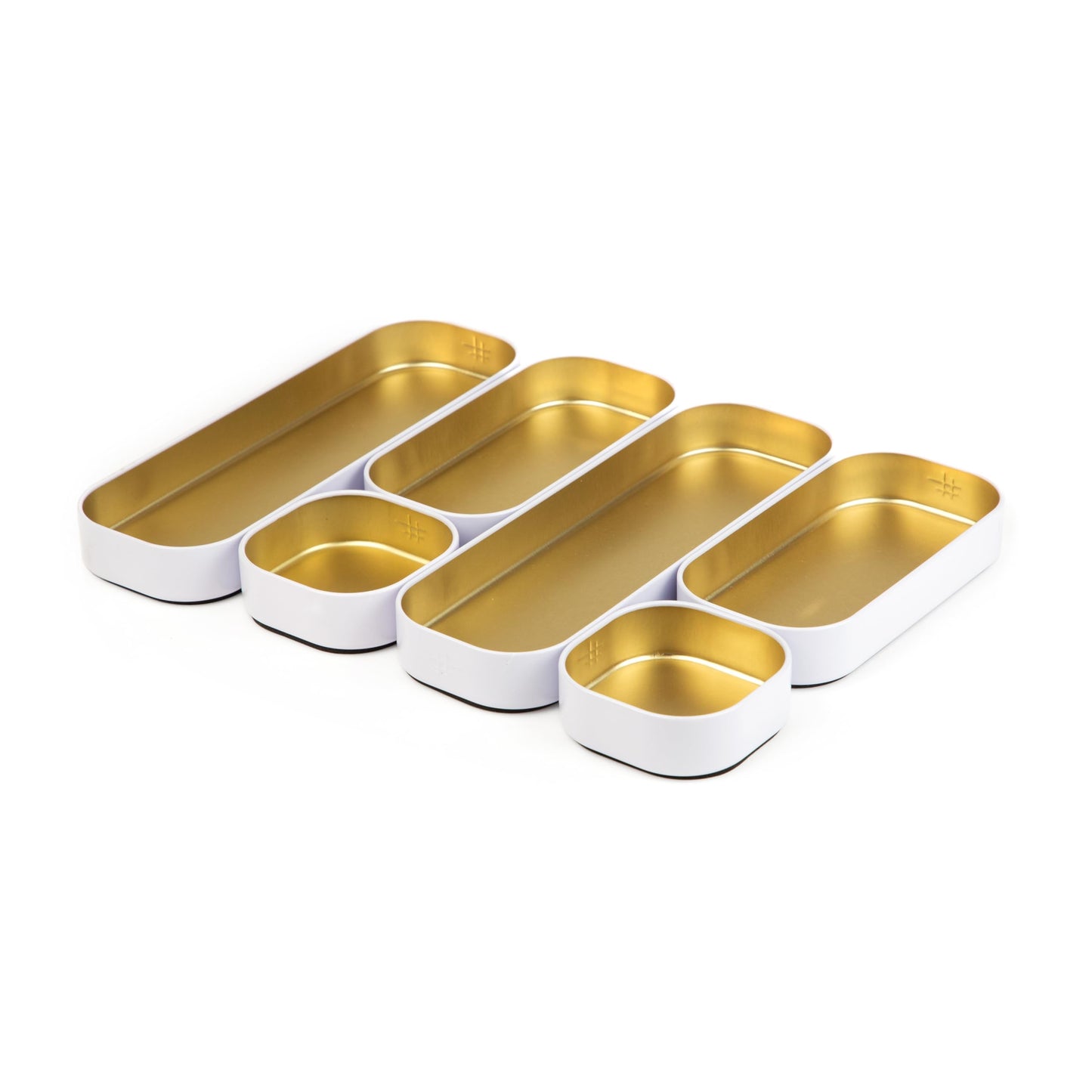 Three by Three Seattle Metal Drawer Organizer Tray Set, 6-Pc, 1" (Gold)