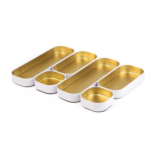 Three by Three Seattle Metal Drawer Organizer Tray Set, 6-Pc, 1" (Gold)