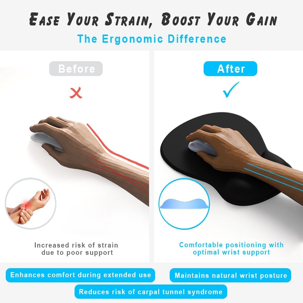 ErgoComfort Gel Wrist Rest Mouse Pad-Ergonomic Office Mousepad with Wrist Support-Non-Slip, Design
