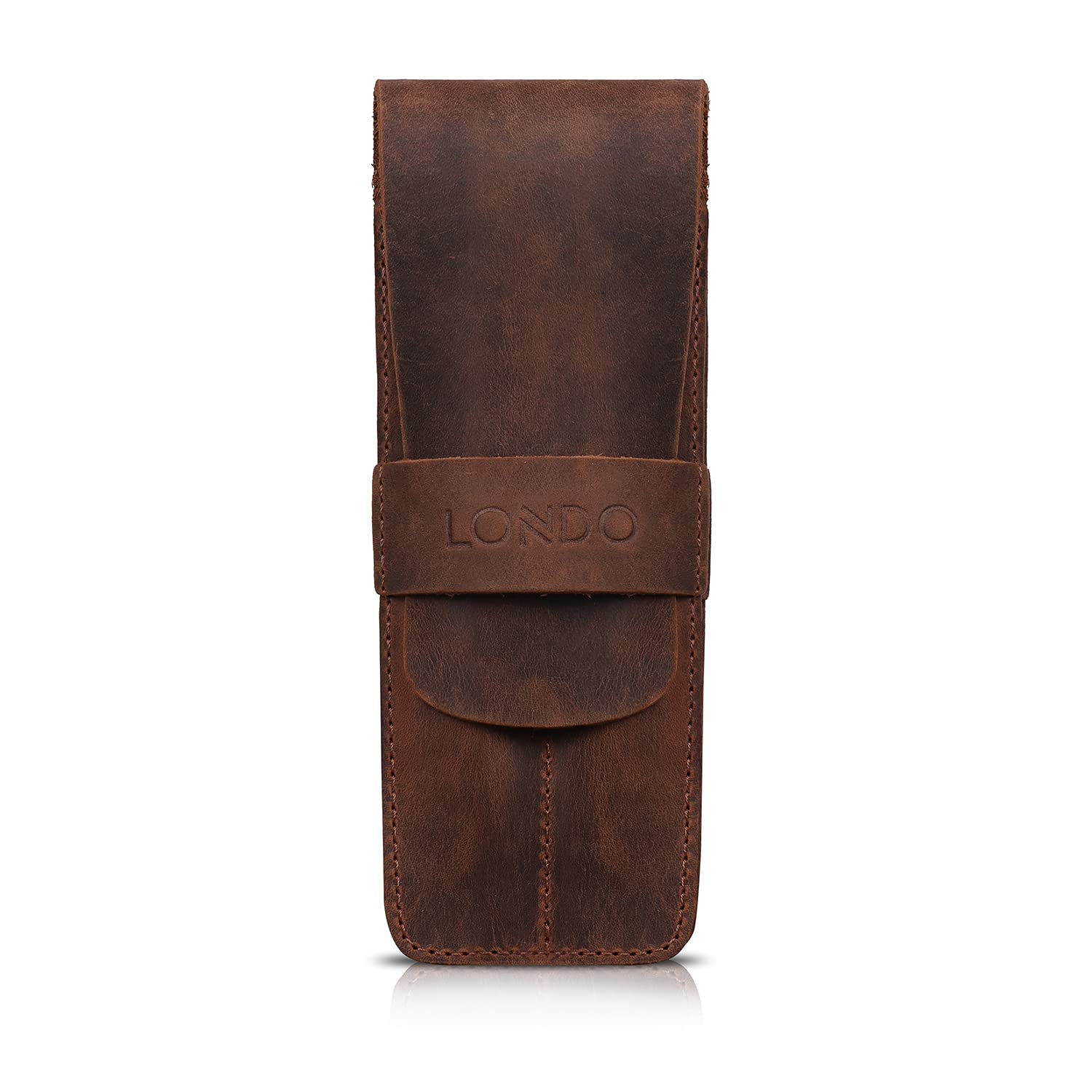 Londo Genuine Leather Pen and Pencil Case with Tuck in Flap, Stationery Bag - Two compartment