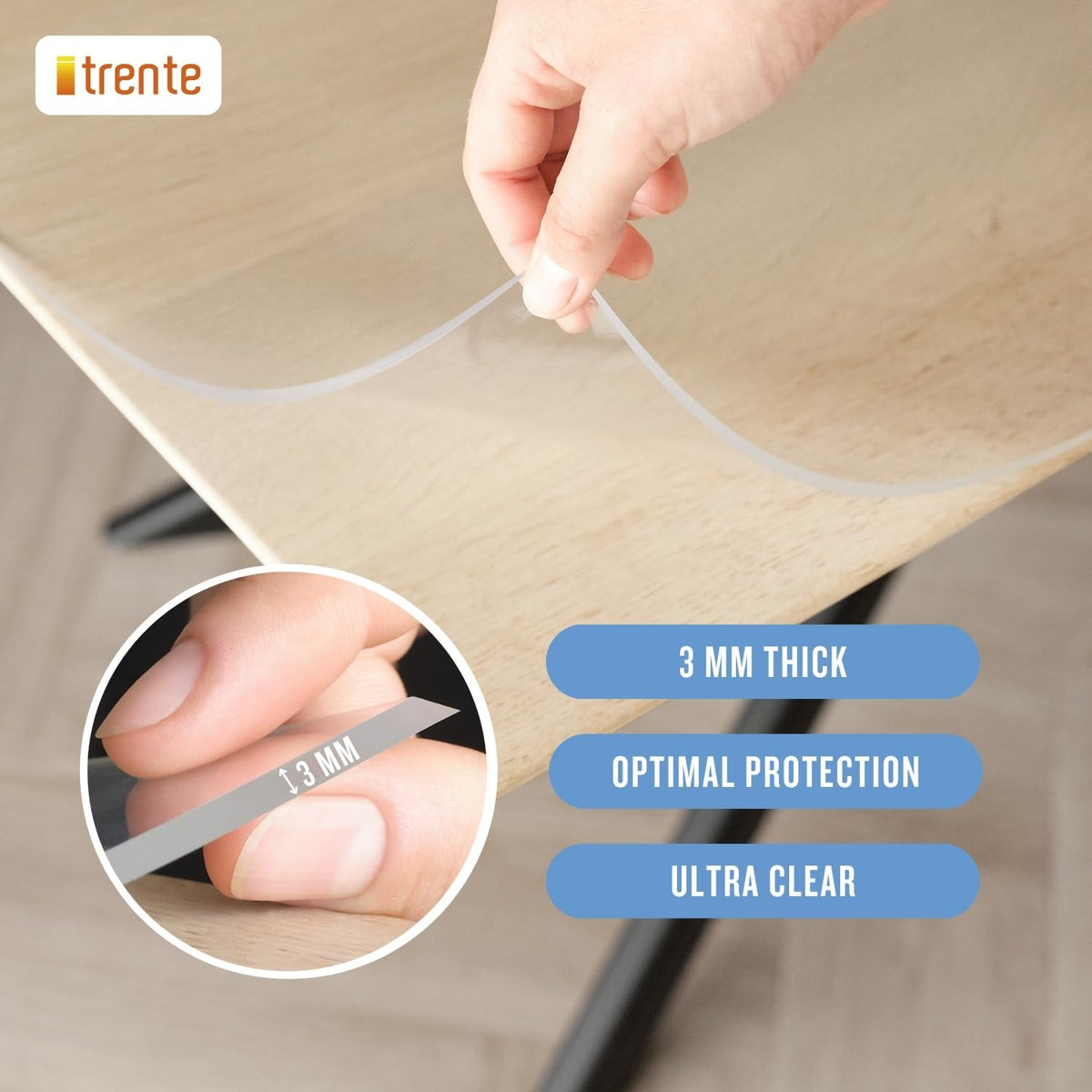 Clear Table Cover Protector, 36x60 inch, Premium Quality with 3 Mm Thickness, Stain Resistant