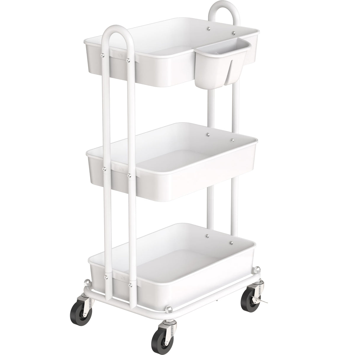 Simple Houseware 3-Tier Rolling Utility Cart with Hanging Bucket, White