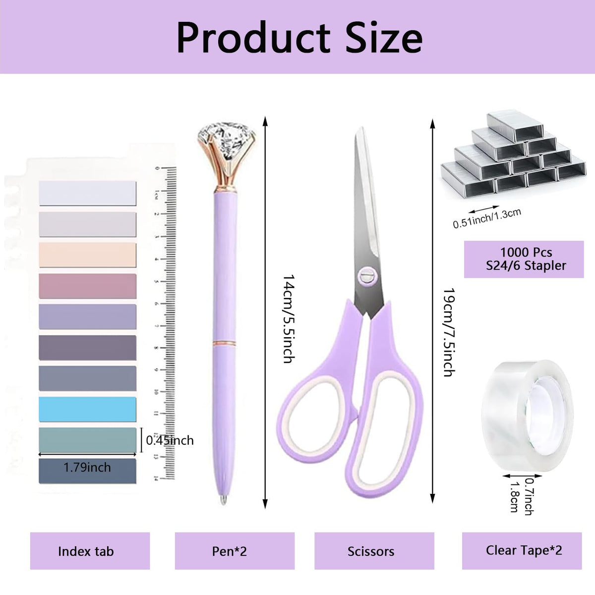 Office Supplies,Purple Desk Accessories,Office Supplies Set,Desk Organizer,Stapler,Tape