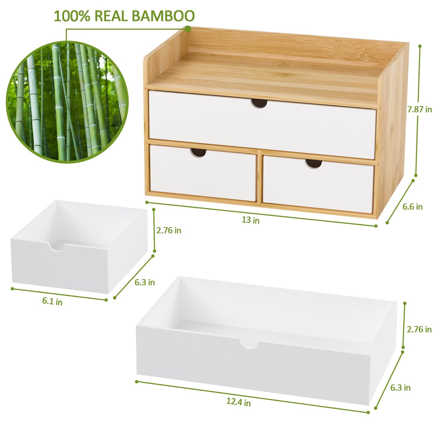 Bamboo Desk Organizer with Drawers, Desktop Storage for Office Supplies