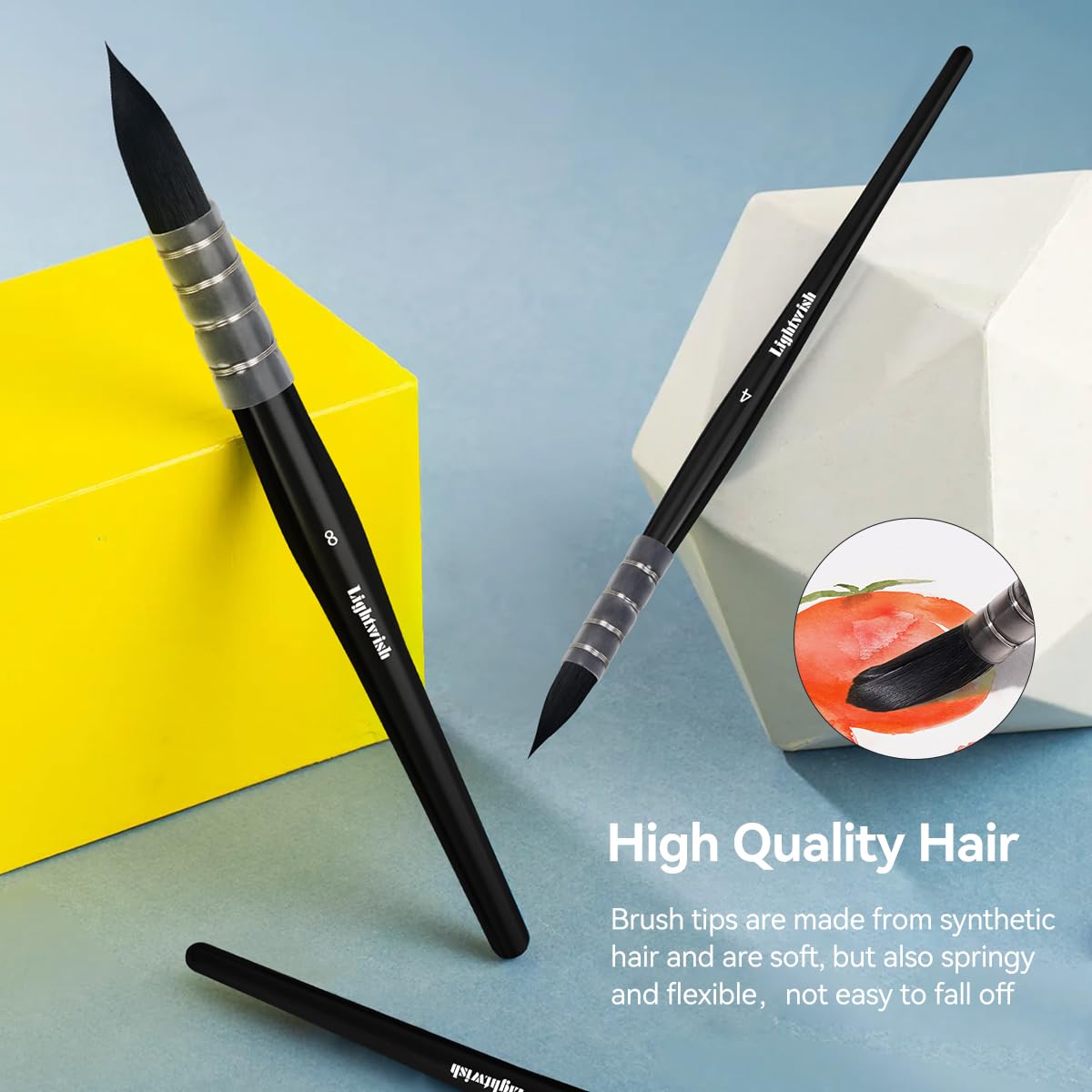 Lightwish Watercolor Brushes Set, Synthetic Squirrel Hair Paint Brushes Kit :#2#4#6#8 for Artists