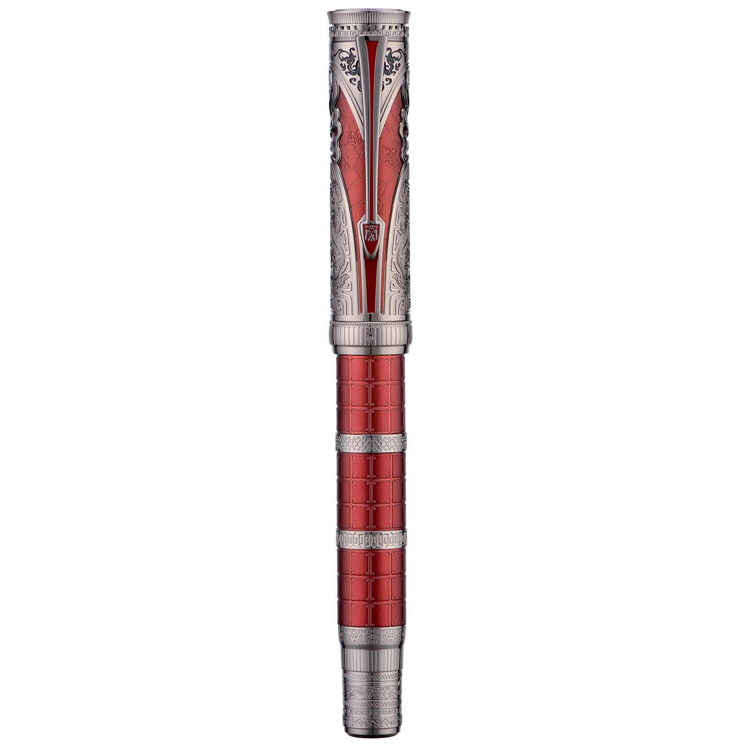 Hongdian D5X Fountain Pen Fine Nib Red Color, Qin Dynasty Retro Chinese Totem Engraving Smooth