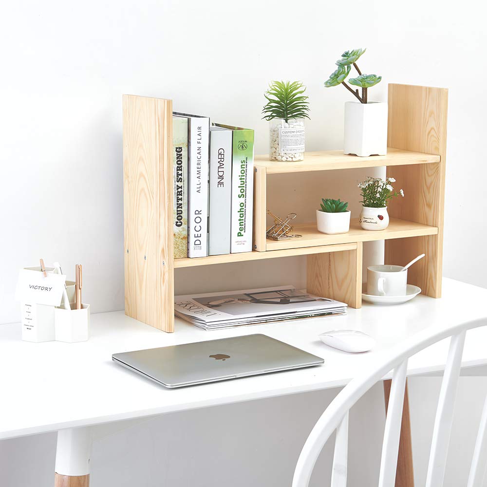 Liry Products Beige Adjustable Extendable Natural Wood Desktop Organizer Caddy Desk Organizer