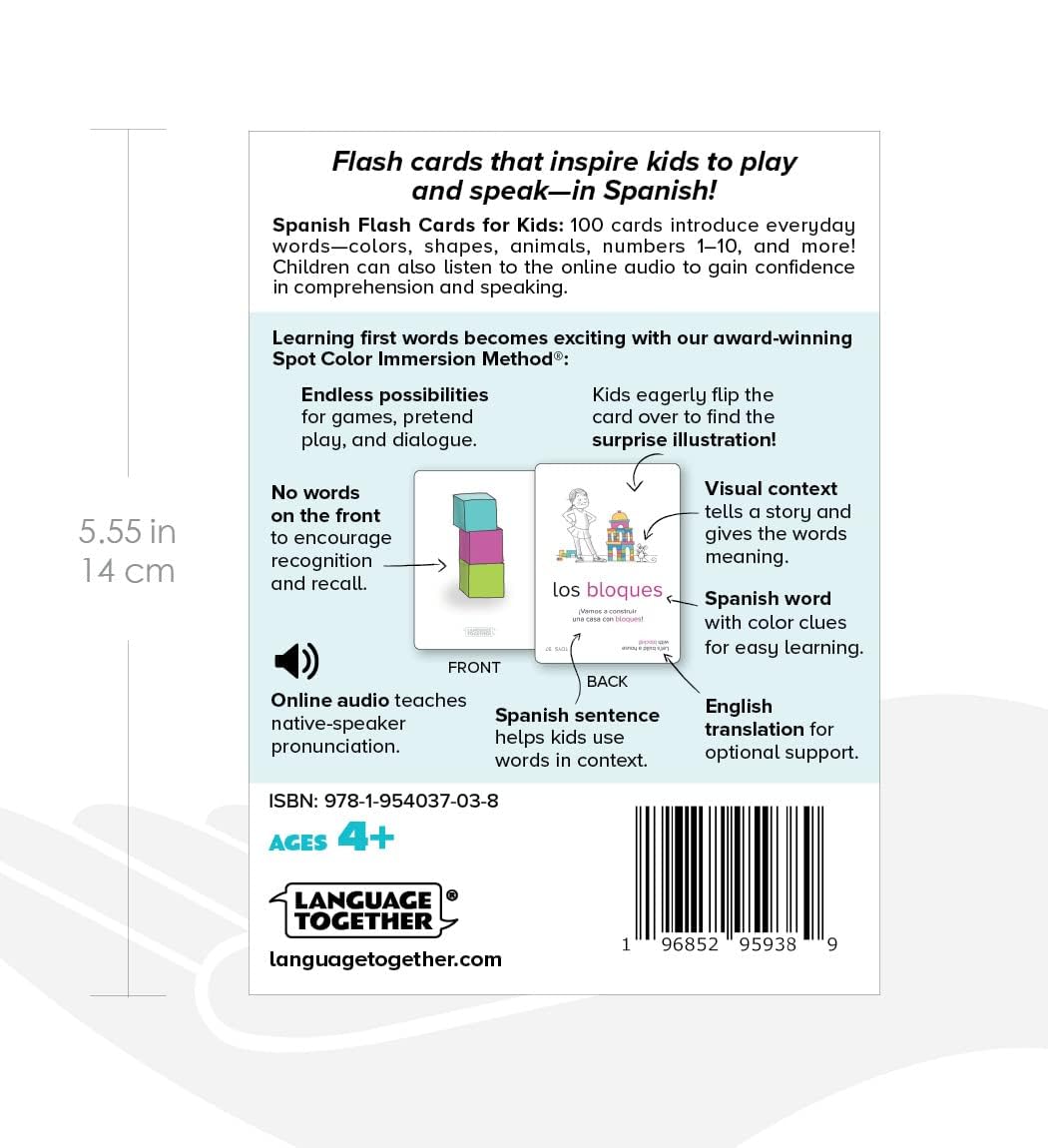 Spanish Flash Cards for Kids: 100 First Spanish Words with Online Audio - Learn Colors, Shapes