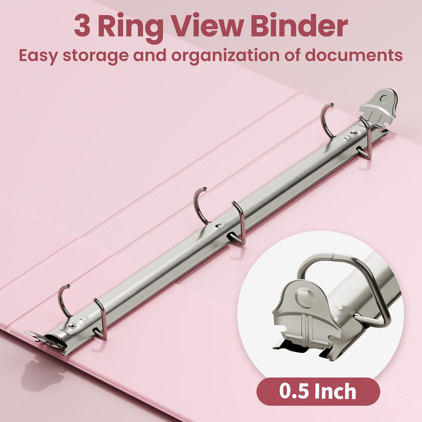 SUNEE 3 Ring Binder 0.5 Inch D Ring, Clear View Binder Three Ring PVC-Free (Fit 8.5x11 Inches) for