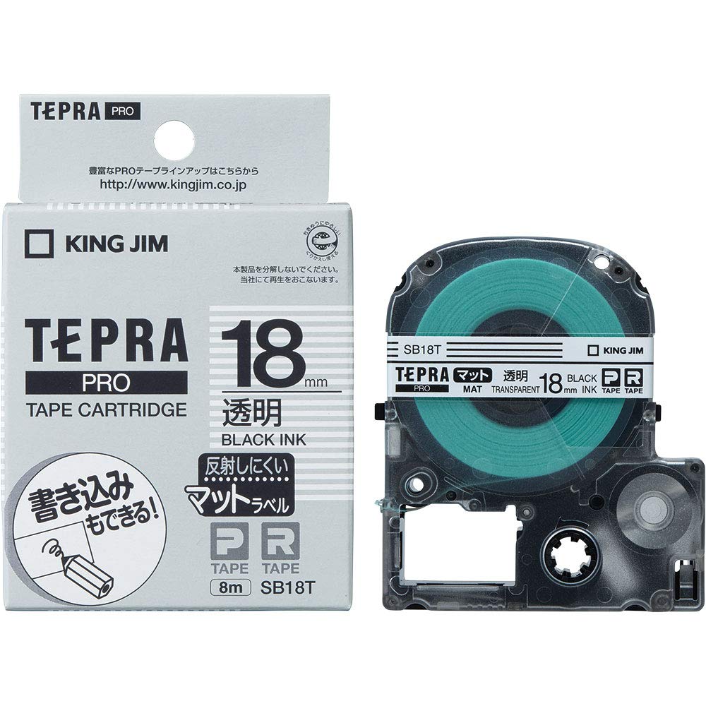 Kingjim SB18T Tepra PRO Tape Cartridge, Mat, 0.7 inches (18 mm), Transparent Label/Black Character