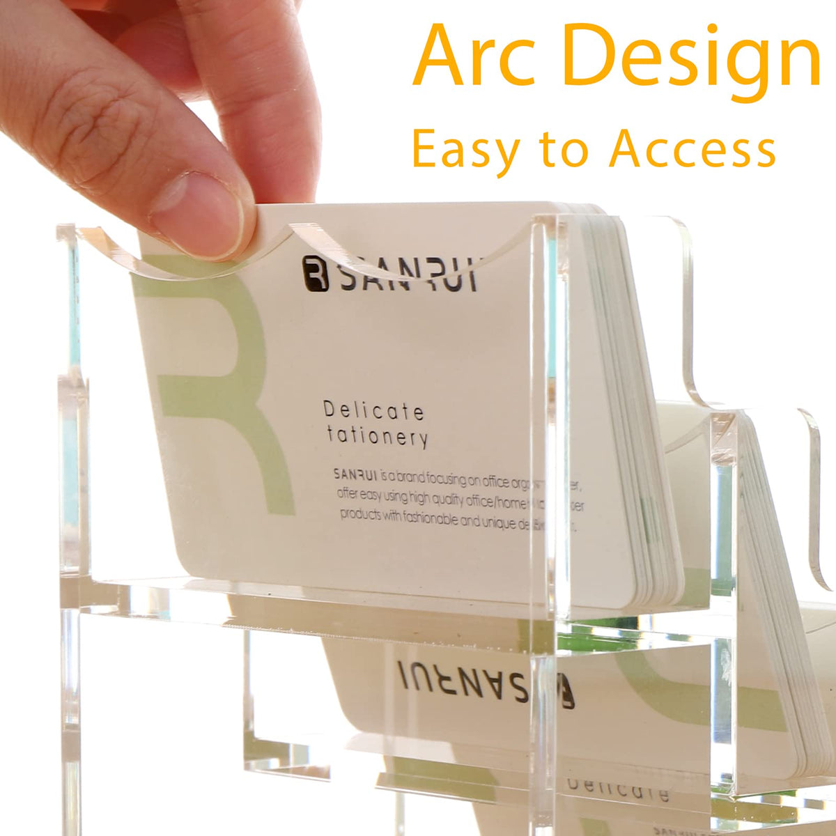 SANRUI Clear Acrylic Business Card Holder for Desk, 3 Slots Horizontal