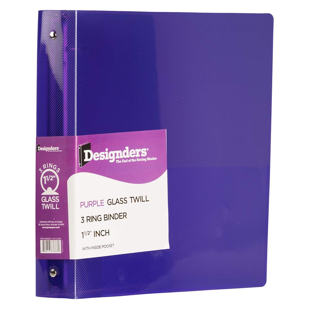 JAM PAPER Plastic 1.5 inch Binder - Purple 3 Ring Binder - Sold Individually