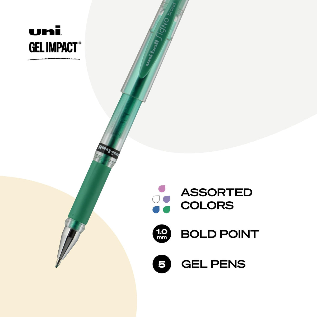 uniball™ Signo Gel Impact Pens, Bold (1.0mm), Assorted Metallic, 5 Pack