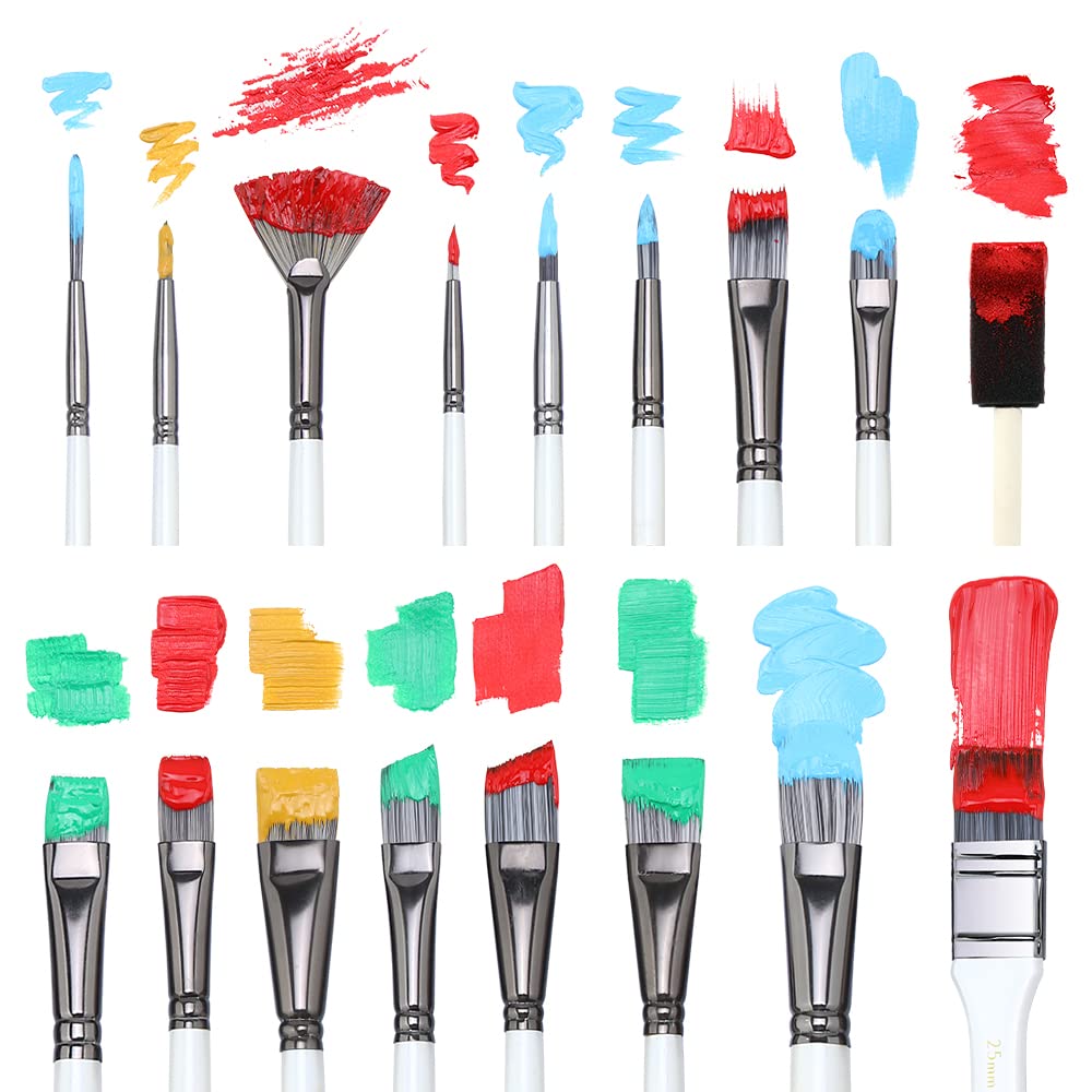 Transon 20Pcs Art Paint Brush Kit with Storage Case, 16 Brushes + Foam Brush Spatula Sponge for