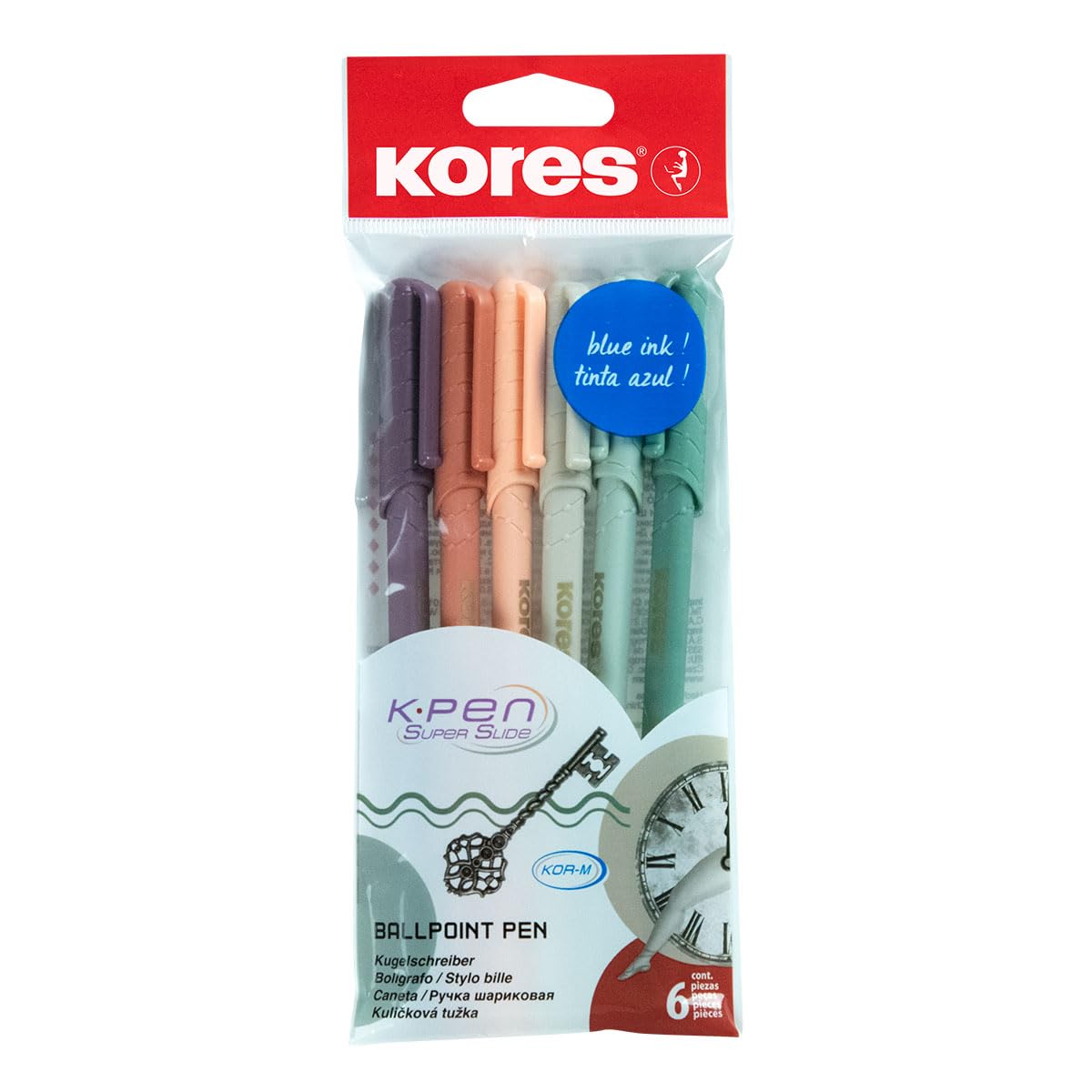 Kores - Vintage Style Ballpoint Pens - K0R-M, 1mm, Triangular, Fade Resistant, Semi-Gel Blue Ink