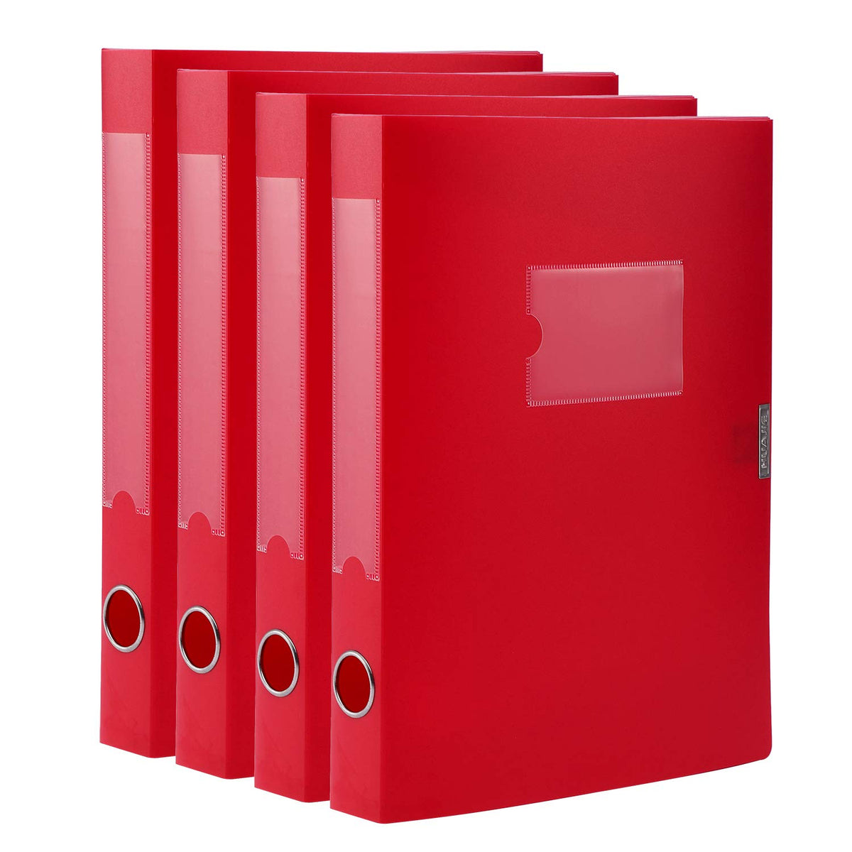 HUA JIE 4 Pack A4 Storage File Boxes Plastic Archives Cases with Lid,Red