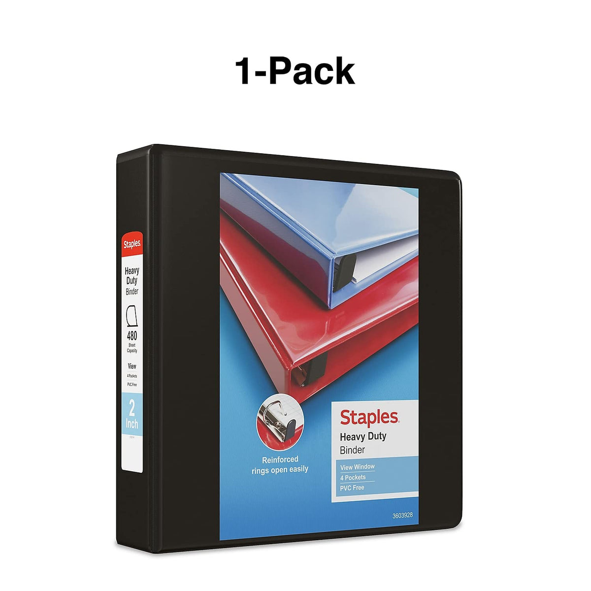 Staples Heavy-Duty 2-Inch 3-Ring View Binder, Black