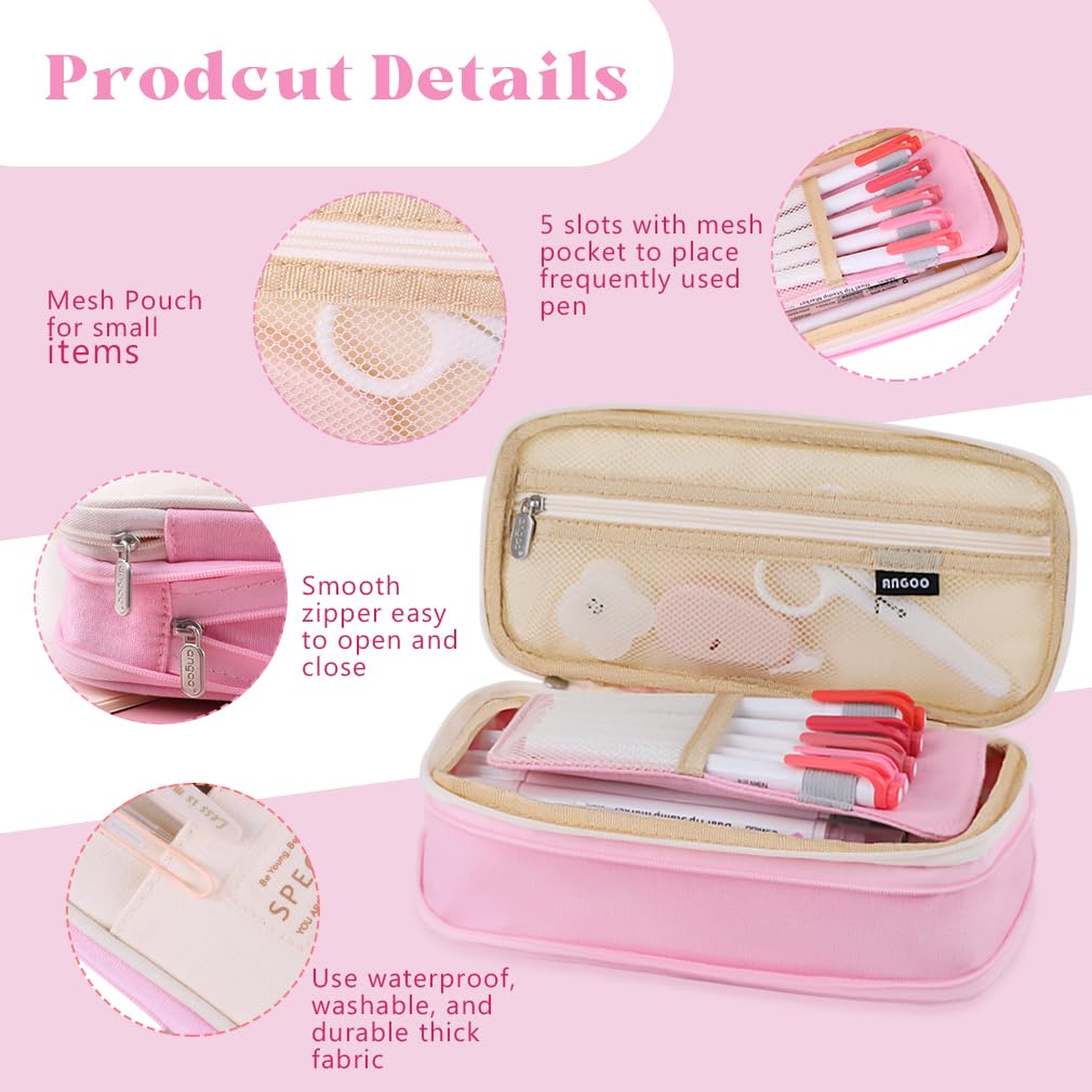 iSuperb Foldable Pencil Case Zipper Big Capacity Aesthetic Canvas Pencil Pouch Compartments