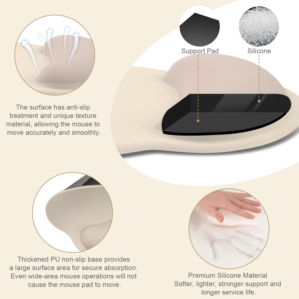MOSISO Wrist Rest Support for Mouse Pad&Keyboard Set, Apricot